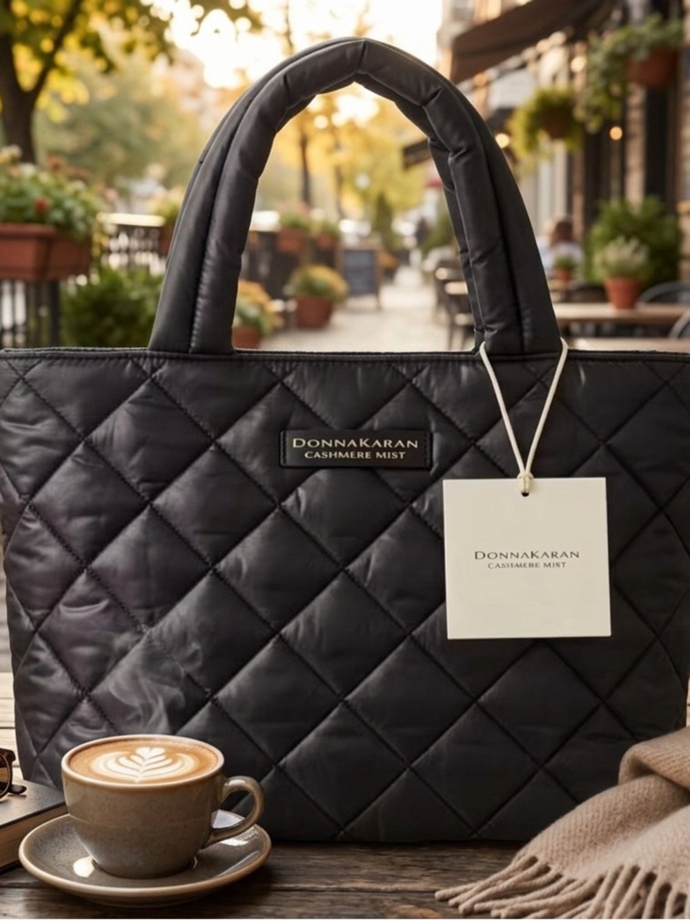 Donna Karan Cashmere Mist Quilted Black Tote